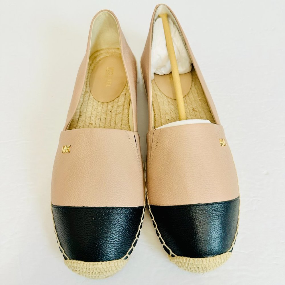NWOT MICHAEL KORS KENDRICK LEATHER TAN BLACK COLORBLOCK ESPADRILLES SHOES SZ 10 - Picture 2 of 9